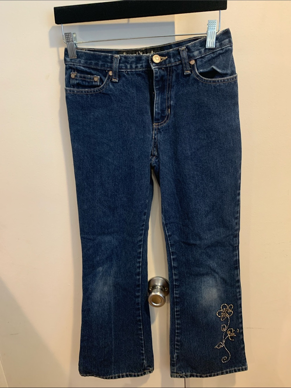 Used Girls' Dark Blue Embroidered Wide-Leg Jeans - Kids